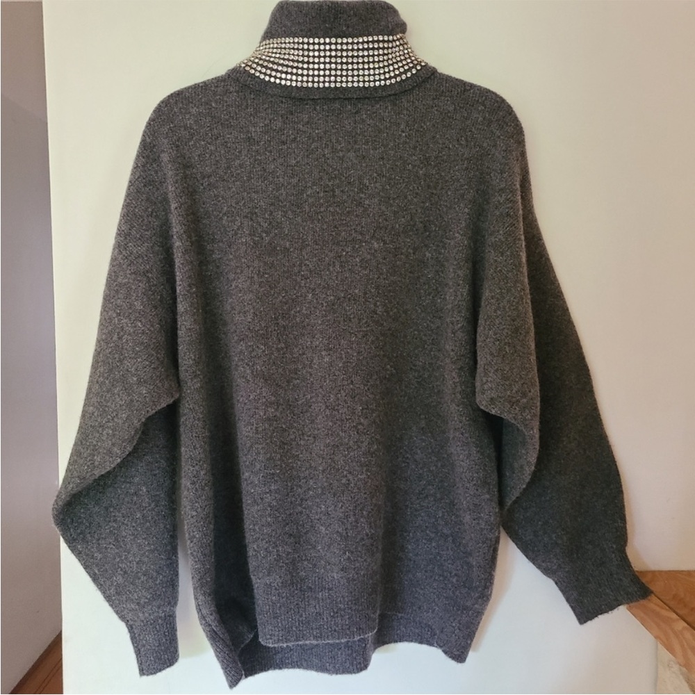 Alexander Wang Charcoal Turtleneck Sweater with Embellished Collar